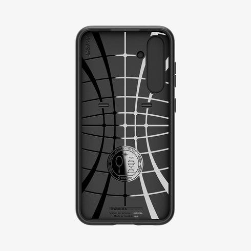 ACS05639 - Galaxy S23 Ultra Case Optik Armor in black showing the back with lens protector slot open